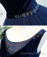 Dark Blue Tulle Long Evening Prom Dresses, Dark Blue Tulle Evening Prom Dresses
