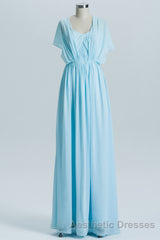 Blue Chiffon A-line Long Convertible Bridesmaid Dresses
