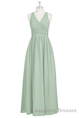 Sage Green V-Neck Backless A-Line Bridesmaid Dresses