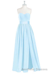 Light Blue Sweetheart A-Line Bridesmaid Dresses with Slit
