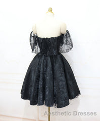 Black Sweetheart Tulle Short Lace Evening Prom Dresses, Lace Homecoming Dresses