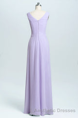 Lavender Chiffon A-line Ruffles Long Bridesmaid Dresses