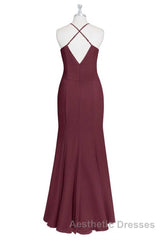 Burgundy Chiffon Cross-Back Mermaid Long Bridesmaid Dresses