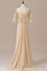 Ruffles Chiffon Long Mother of the Bride Dresses with Lace Cape