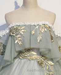 Green Tulle Lace Long Evening Prom Dresses, Green Tulle Sweetheart Dresses