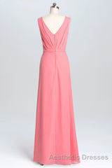 Lavender Chiffon A-line Ruffles Long Bridesmaid Dresses