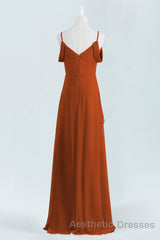 Burnt Orange A-line Chiffon Long Bridesmaid Dresses