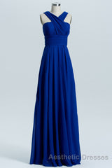 Royal Blue A-line Chiffon Long Convertible Bridesmaid Dresses