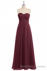 Burgundy Chiffon Strapless Sweetheart A-Line Long Bridesmaid Dresses