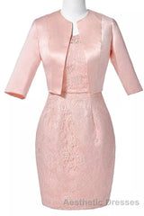 Two-Piece Blush Pink Lace Bodycon Short Mother of the Bride Dresses