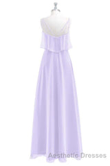 Lavender Chiffon Straps Ruffled A-Line Bridesmaid Dresses