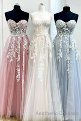 Tulle Floral Lace Sweetheart A-Line Evening Prom Gown