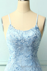 Light Blue Tight Hoco Dresses with Appliques