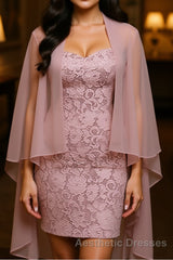 Two-Piece Grey Lace Short Mother of the Bride Dresses