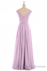 Dusty Purple Chiffon V-Neck Backless A-Line Long Bridesmaid Dresses