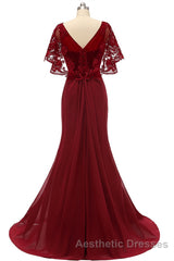 Mermaid Wine Red Ruffled Long Mother of the Bride Dresses