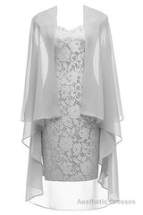 Two-Piece Grey Lace Short Mother of the Bride Dress