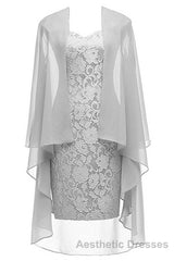 Two-Piece Grey Lace Short Mother of the Bride Dresses