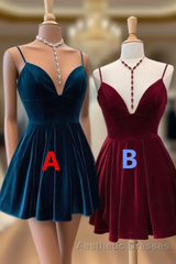 Velvet Homecoming Dresses Tie Back Straps Formal  Short Evening Prom Dresses