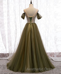 Simple Sweetheart Tulle Off Shoulder Long Evening Prom Dresses, Tulle Formal Dresses