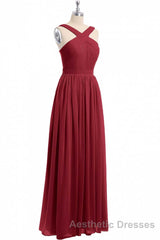 Red Chiffon Cross-Front A-Line Long Bridesmaid Dresses