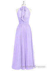 Lavender Chiffon Halter Long Bridesmaid Dresses