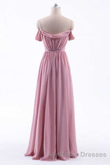 Dusty Pink Chiffon Cold-Shoulder A-Line Long Bridesmaid Dresses