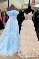 Navy Blue Floral Multi-Layers Sequined Straps Long Evening Prom Dresses