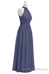 Lavender Chiffon Halter Long Bridesmaid Dresses