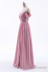 Dusty Pink Chiffon Cold-Shoulder A-Line Long Bridesmaid Dresses