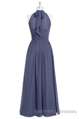 Lavender Chiffon Halter Long Bridesmaid Dresses
