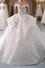 White Sweetheart Off Shoulder Lace Long Evening Prom Dresses, White Evening Prom Dresses