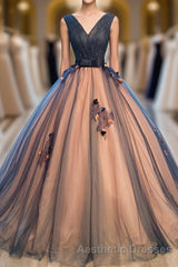 Tulle V Neck Long Evening Prom Gown Tulle Evening Prom Gown