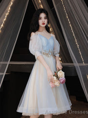 Blue A Line Tulle Lace Short Prom Dress Blue Homecoming Dress