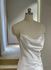 White Soft Satin Straps Simple Long Wedding Party Dresses, White Long Evening Prom Dresses