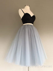 2 Pieces Black Gray Short Evening Prom Dresses, Two Pieces Short Black Gray Formal Graduation Dresses