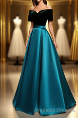 Elegant Velvet Satin Long Evening Prom Dresses, A-Line Evening Prom Dresses