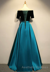 Elegant Velvet Satin Long Evening Prom Dresses, A-Line Evening Prom Dresses