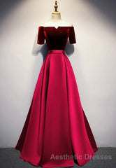Elegant Velvet Satin Long Evening Prom Dresses, A-Line Evening Prom Dresses