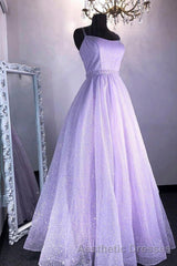 Cute Tulle Sequins Long Evening Prom Dresses, A-Line Backless Evening Prom Dresses