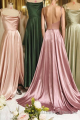 Simple Satin Long Evening Prom Dresses, A-Line Evening Prom Party Dresses
