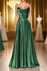 Simple Satin Long Evening Prom Dresses, A-Line Formal Evening Prom Dresses