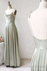 Simple Satin Long Evening Prom Dresses, A-Line Evening Prom Party Dresses
