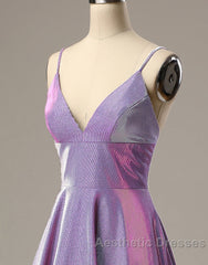 A-Line Long Evening Prom Dresses Spaghetti Straps Lilac Evening Dresses
