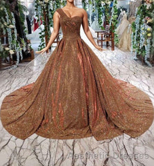 Big Evening Prom Dresses One Shoulder Lace Up Back Sequins Beads Quinceanera Dresses