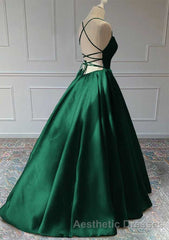 Green Satin Lace-Up Long Formal Dresses, Green Satin Long Evening Prom Dresses Evening Prom Dresses