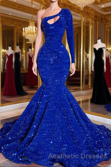 Blue sequin mermaid Evening Prom Dresses, shimmery African women party Dresses