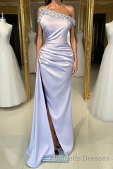 chic & modern lilac sheath strapless beaded pleats Evening Prom Dresses