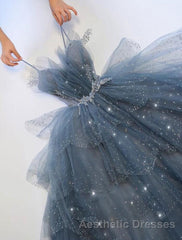 A-Line Tulle Layers Beaded Straps Long Party Dresses, Tulle Evening Prom Dresses Evening Prom Dresses