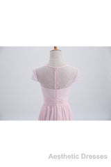 Princess Pink Chiffon and Lace Short Sleeves Bridesmaid Dresses